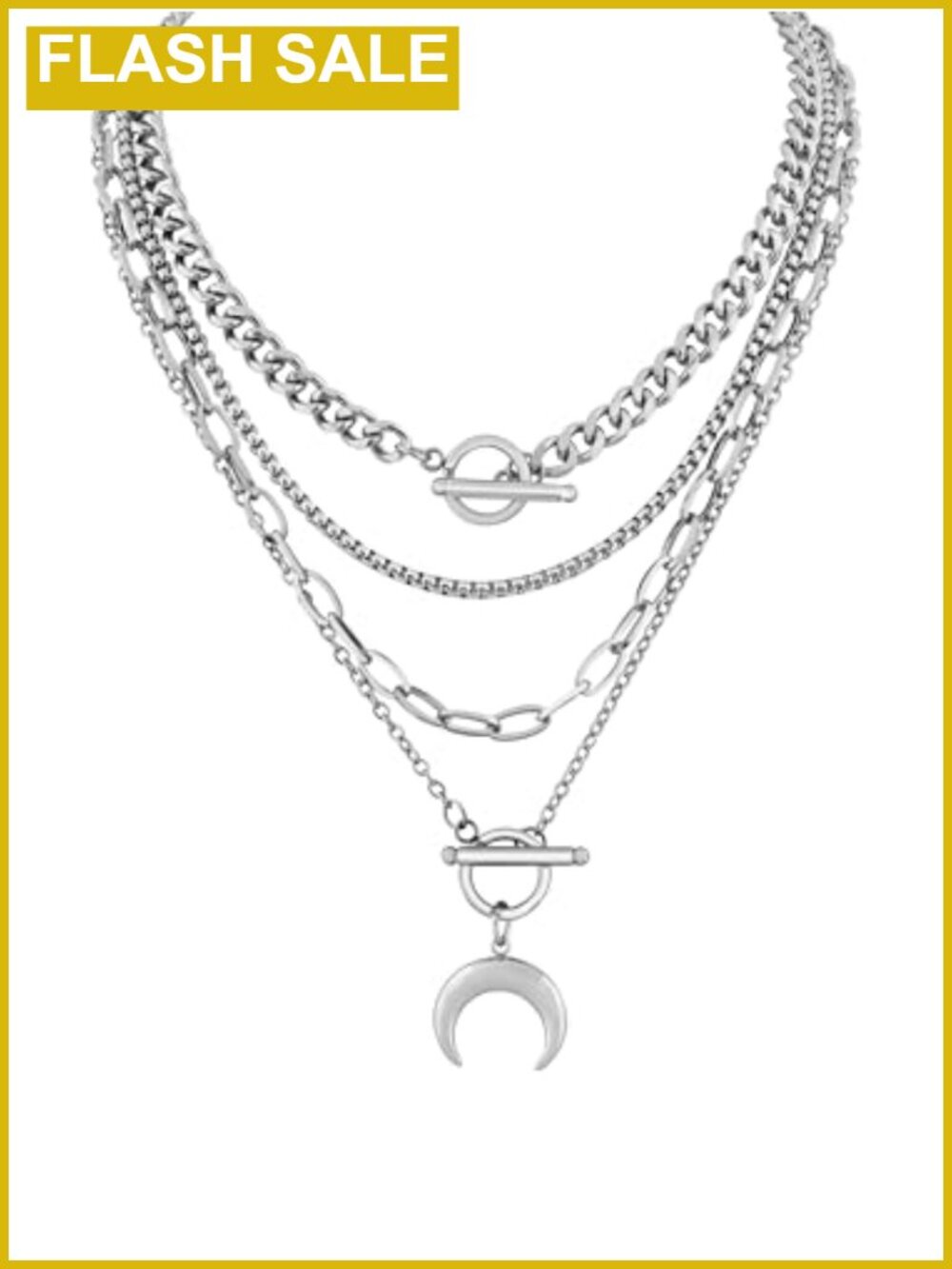 Layered Crescent Moon Choker Necklace Stainless Steel Gothic Punk